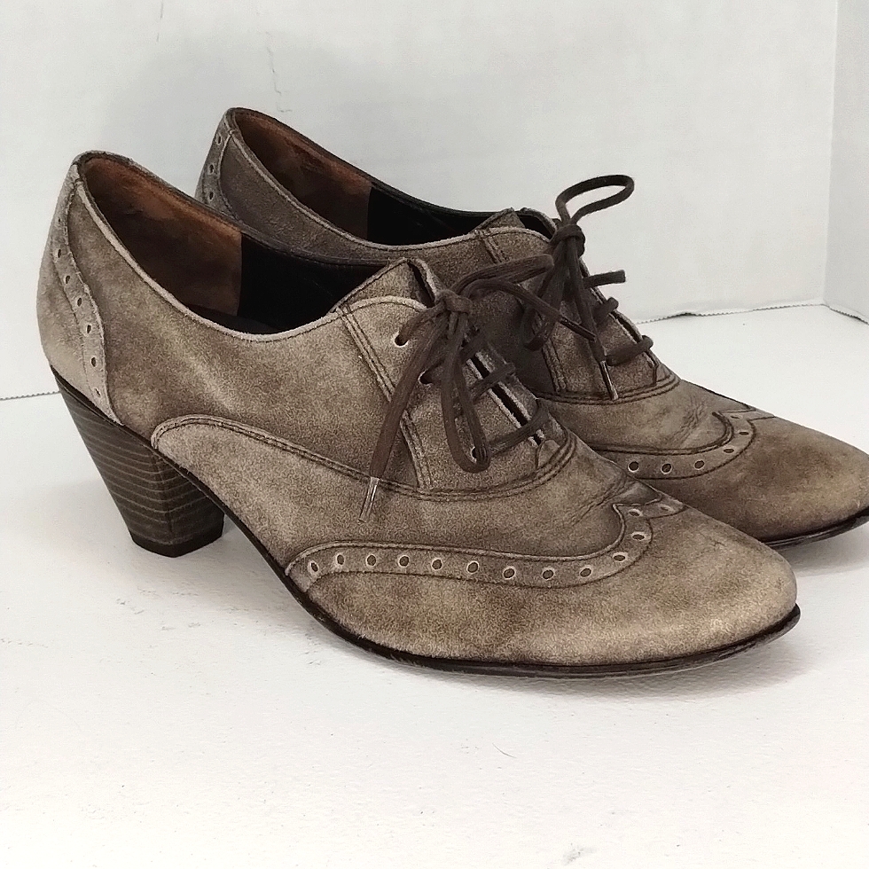 Paul Green Kelsey Oxford Wingtip Brogue Taupe Nubuck Distressed Uk 6 / Us 8.5